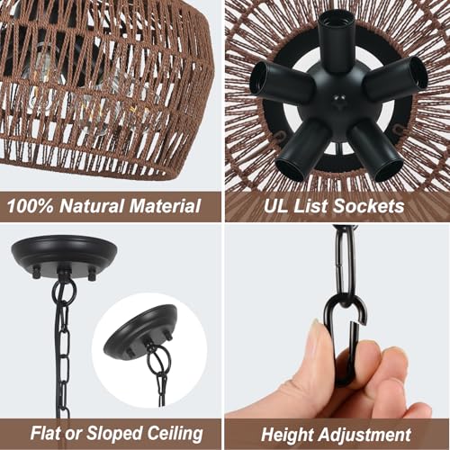 Coffee Rattan Chandeliers for Dining Room
