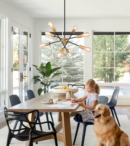 8 Lights Dining Room Light Fixtures Modern Sputnik Chandelier Black and Gold Mid Century Pendant Light for Kitchen Island Entryway Foyer Living Room UL Listed