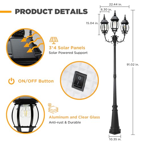 Outdoor Solar Post Light with Triple