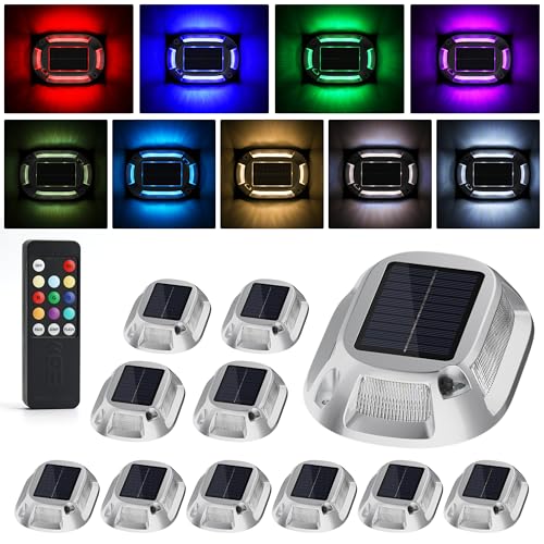 Solar Driveway Lights Dock Deck Lights with Remote 12 Pack (12 Count)