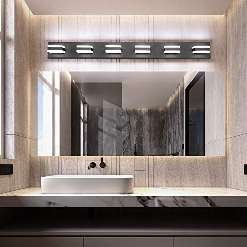 Bathroom Light Feature Modern LED Dimmable Matt Black Bathroom Vanity Light 6 Lights Acrylic Vanity Light Over Mirror ETL Listed