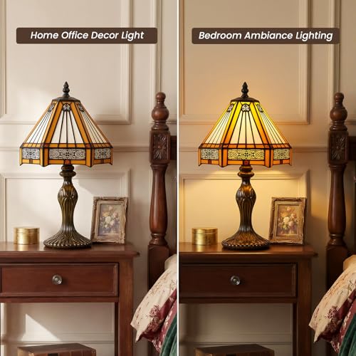 Table Lamp 8" W x 14.3" H Small Amber Mission Stained Glass Lamp