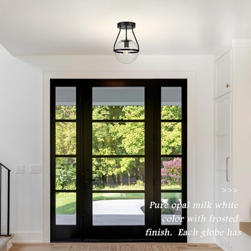 6" Globe Semi Flush Mount Ceiling Light Fixture Modern Black Semi Flush Mount Ceiling Light Mid Century Ceiling Light With Clear Glass Shade Matte Black Finish for Hallway Bathroom