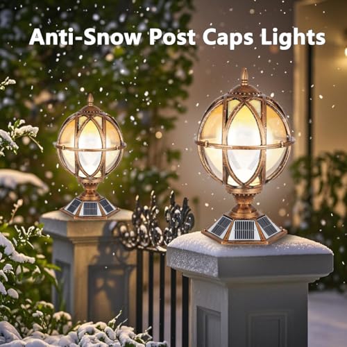 17.7 Inch Solar Powered Outdoor Pillar Lights with Amber Glass Post Lights