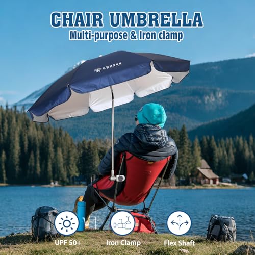 Chair Umbrella with Universal Clamp Adjustable 47 inches and 360° Swivel & UPF 50+ Protection Portable Sun Umbrella