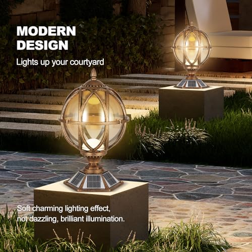Solar Post Cap Light Victorian Globe Outdoor Waterproof Fence Pillar Lamps Solar Energy LED Exterior Column Lights Glass Ball Porch Lights Landscape Yard Street Light Deck Bollard Pedestal Light