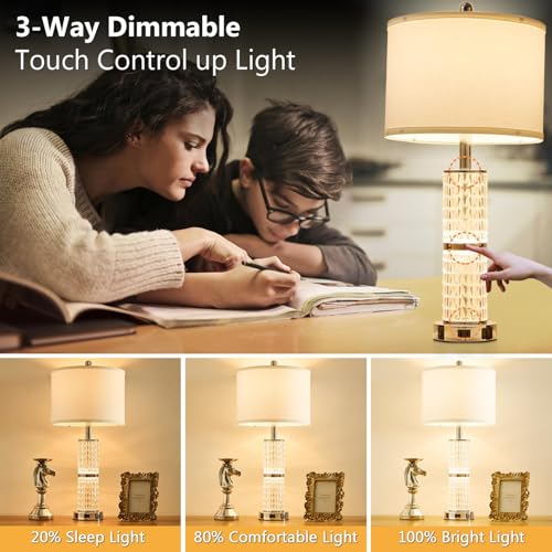 Crystal Table Lamps Bedside for Living Room Bedroom with USB Ports