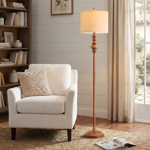 64.25" Farmhouse Floor Lamp with Remote (Dark Brown)