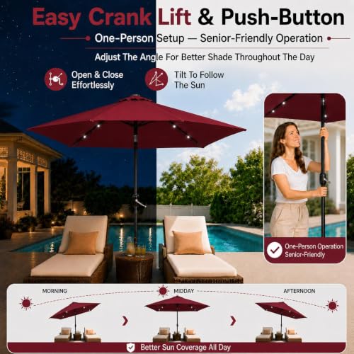 7.5FT Solar Patio Umbrella w
