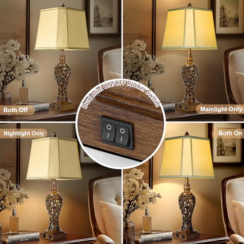 28.5" Farmhouse Vintage Table Lamp Set of 2 with Nightlight (2 Count)