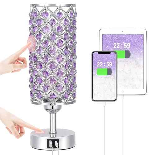 Purple Crystal Table Lamp with USB C+A 3