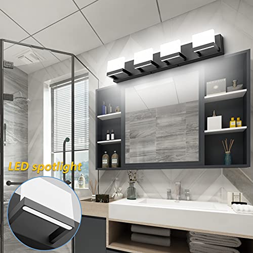 4 Lights Modern Black Vanity Light Up and Down Black LED Vanity Light Fixtures Bathroom Vanity Light Fixtures Over Mirror 6000K