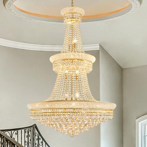 19 Lights Gold Large Crystal Chandelier Light Fixture