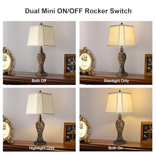 28.5" High Vintage Brown Table Lamps Set of 2 with Night Light (2 Count)