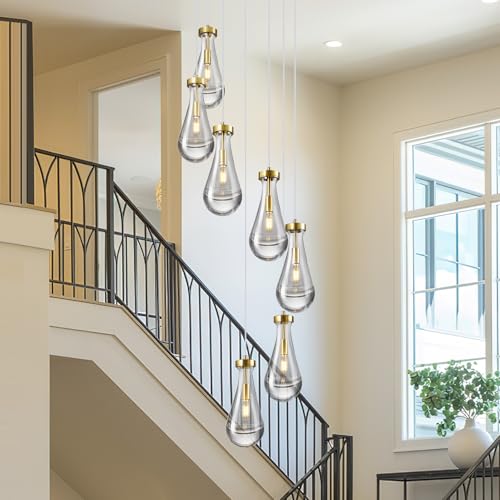 Raindrop Pendant Lights Kitchen Island Teardrop Gold Hanging Light Fixtures Clear Solid Glass Pendant Light Modern Chandeliers for Dining Room Porch Corridor Living Room