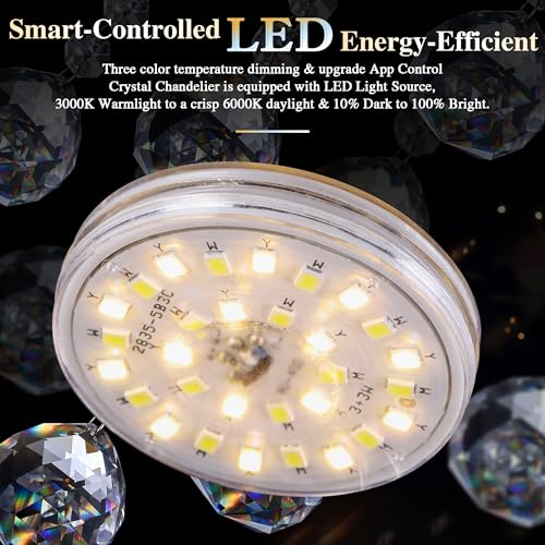 30" Gold Crystal Flush Mount Chandelier Modern LED Ceiling Light Fixture