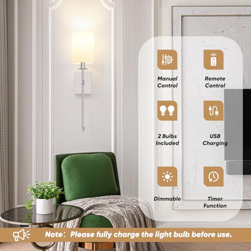 24 Inch Battery Operated Wall Sconces Set of 2 with Remote