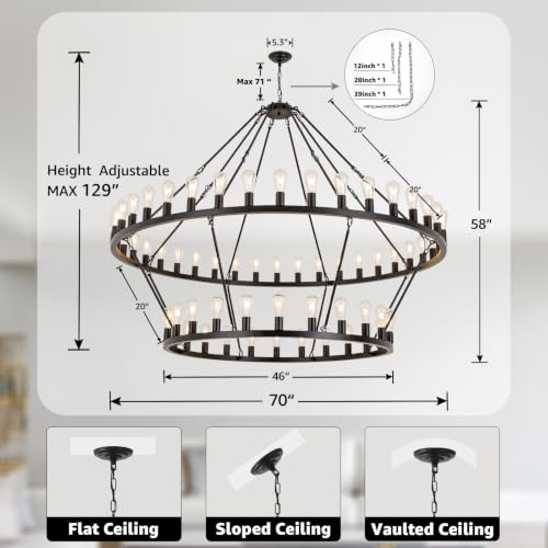 70" Black Wagon Wheel Chandelier 2