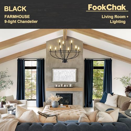 9 Light Black Chandelier Light Fixture Classic Candle Chandelier Lighting Over Table for Dining Room Living Room Bedroom Foyer Kitchen Island