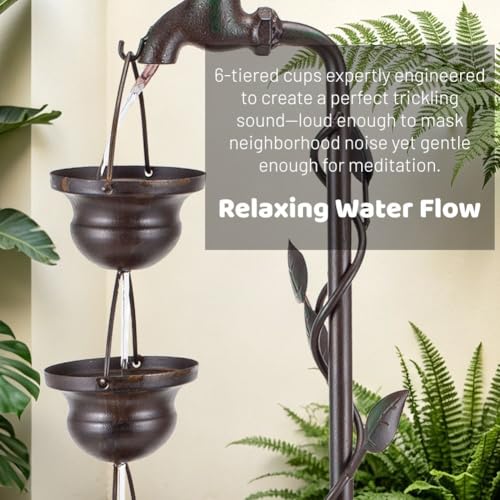 39" Tiered Water Fountain Outdoor 6 Hanging Cups Garden Water Feature