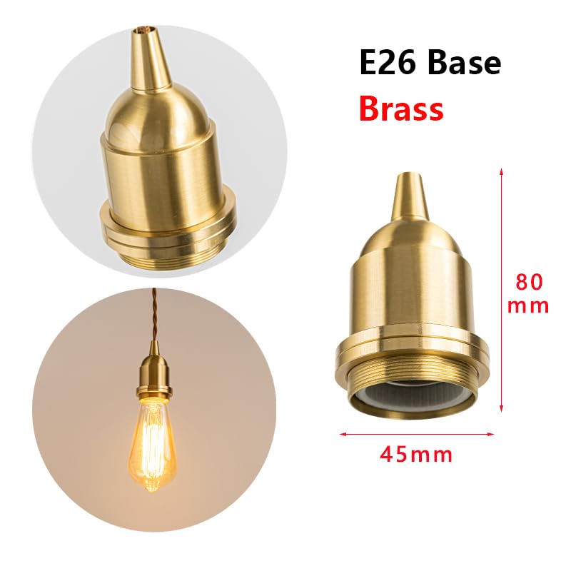 4 Pcs Brass E26 Bulb Socket Adapter Kit for Farmhouse Lighting Accessories for Industrial Vintage Wall Sconce Pendant Fixture DIY Replacement