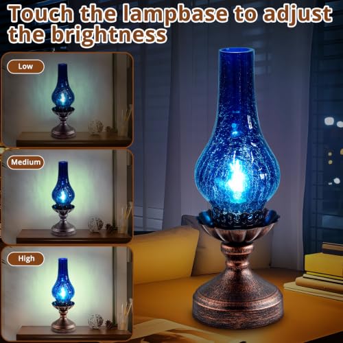 Vintage Table Lamp with Blue Crackle Glass Shade