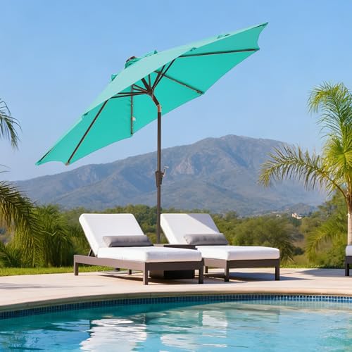 9‘ Patio Umbrella with lights pool Umbrella for Patio turquoise