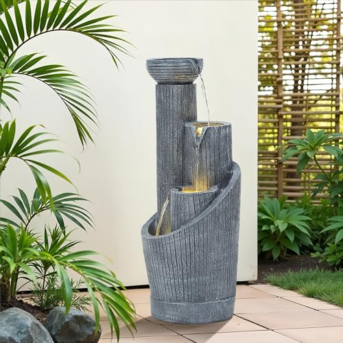 Autodaya 31" Modern Outdoor Water Fountain with Lights