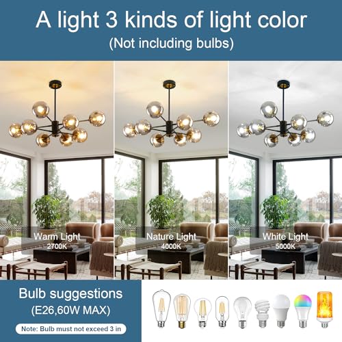 8 Light Mid Century Modern Bubble Sputnik Chandelier with Globe Glass