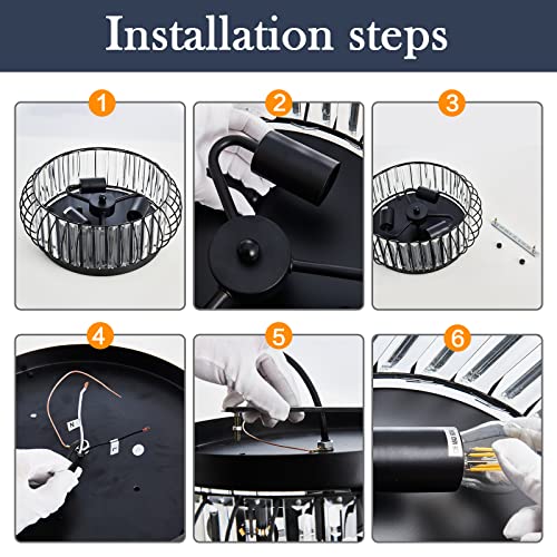 3 Light Flush Mount Ceiling Light Fixtures Modern Crystal Chandelier Black E26 Indoor Lighting for Hallway Bedroom Bathroom Foyer Living Room Dining Room Kitchen