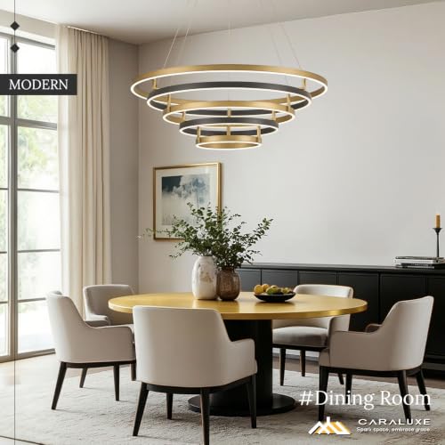 5 Ring LED Chandelier Modern Chandeliers Black Gold Brass Dimmable 31''