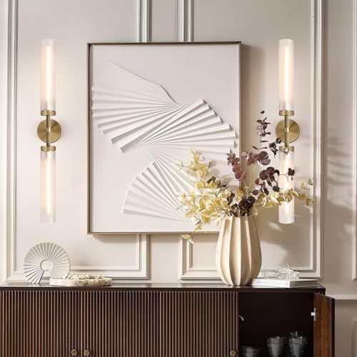 2Pc 30" Knurled Brass 2 Light Wall Sconces