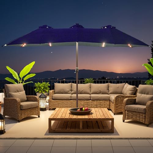 15 ft Large Patio Umbrella with Color Changing Lights