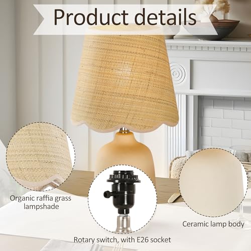 19" Modern Ceramic Table Lamp for Living Room Cream Base Desk Lamps for Bedroom Farmhouse Bedside Nightstand Lamp End Table Lamps