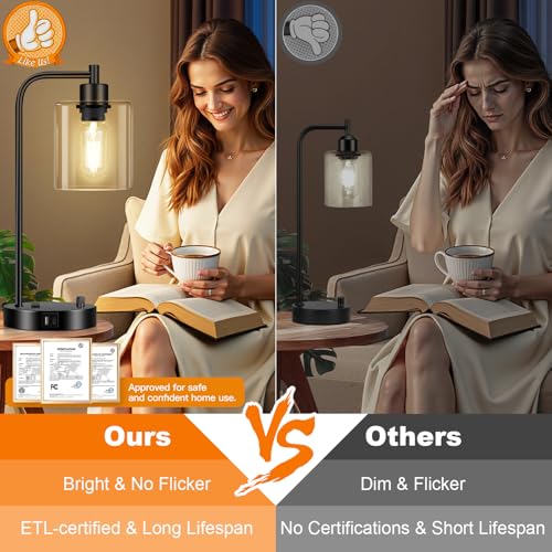 Industrial Table Lamp with USB A+C Ports and Outlet