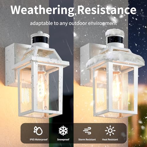 Porch Lights with GFCI Outlet Dusk to Dawn Outdoor Lighting White 2Pack