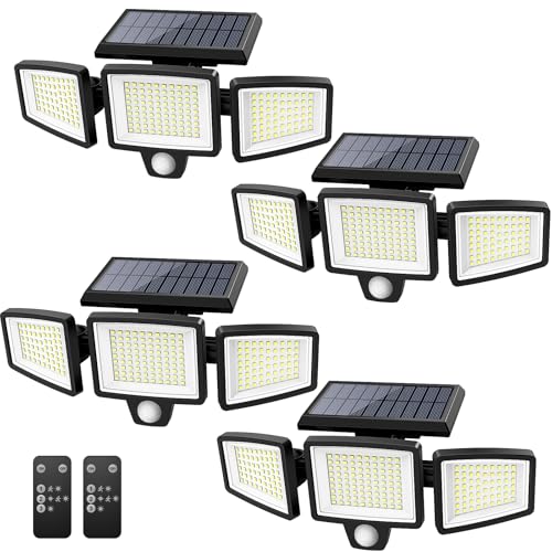 Solar Outdoor Lights 2500LM 210 LED Security Lights with Remote Control (4 Count)