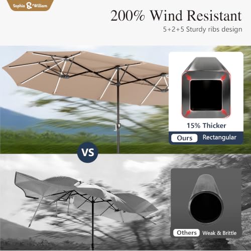 13ft 2 Tier Patio Umbrella with Solar Lights&Base