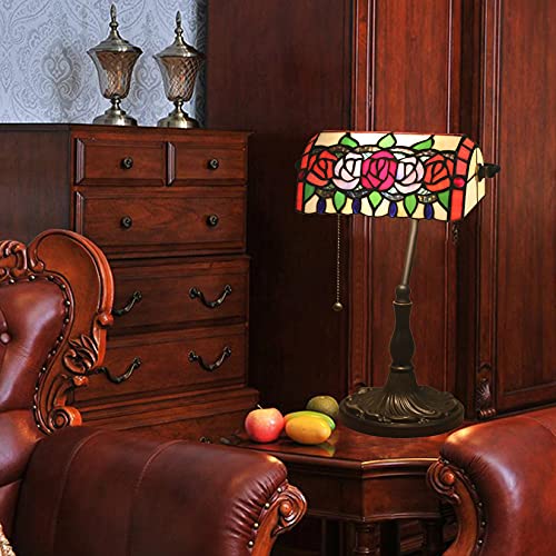 Tiffany Style Bankers Table Lamp Stained Glass Piano Desk Lamp Vintage Bedroom Bedside Lamp for Study