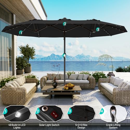 15FT Patio Umbrella with Solar Lights