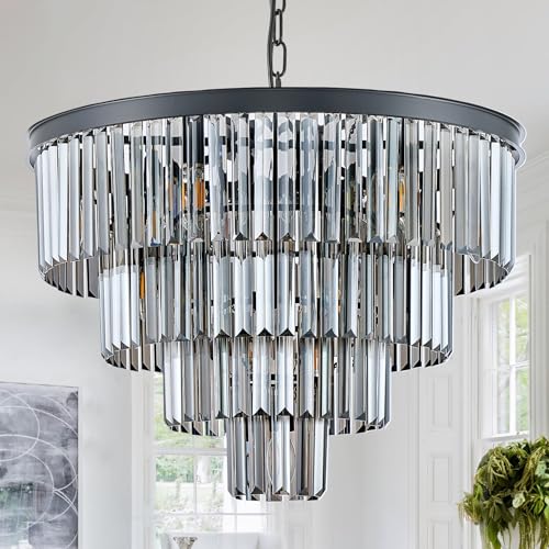 24" Smoke Gray Crystal Chandeliers