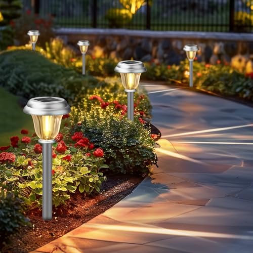 Solar Lights Outdoor Waterproof Stainless Steel Glass Solar Pathway Lights (6 Count)