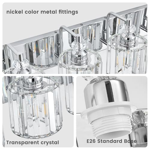 6 Light Modern Bathroom Light Fixture Chrome Bathroom Vanity Lights Over Mirror Wall Sconce Lighting with K9 Crystal Shades E26 Base for Bedroom