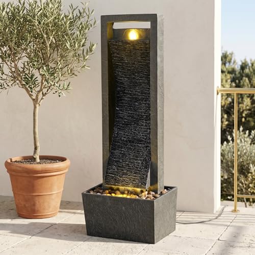 38.6" Tall Outdoor Water Fountain with LED Lights
