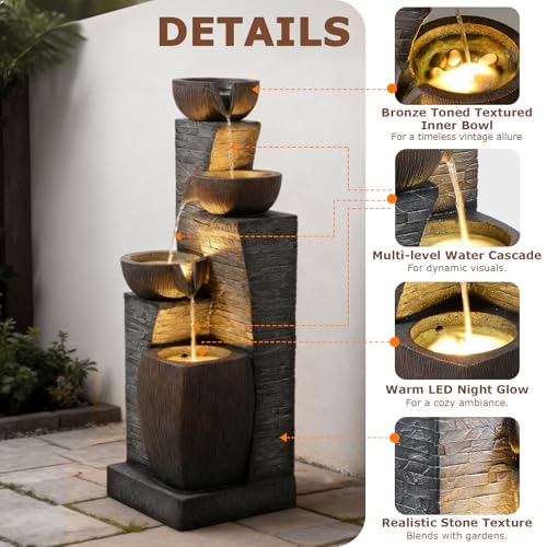 38.2" Tall Water Fountain Outdoor Garden 4 Tiers Modern Fountains
