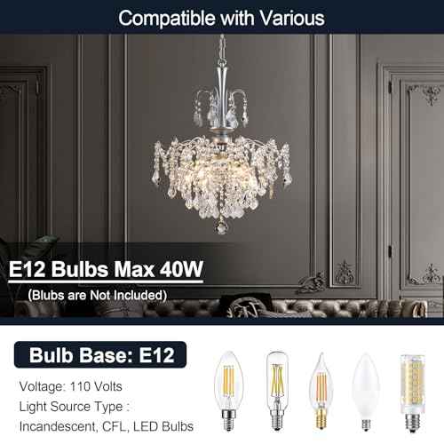 Modern Crystal Chandelier, Chrome Candle Chandeliers for Dining Room Lighting Fixtures Hanging, Kitchen Ceiling Hanging Pendant Light for Bedroom Living Room Kitchen Island Hallway
