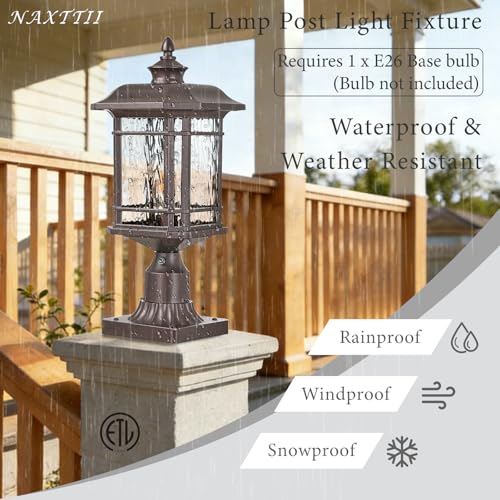 Dusk to Dawn Lamp Posts Outdoor Lighting Waterproof Outdoor Post Lights with Water Ripple Glass 16.5 Inch Height ORB Finish Lamp Post Light Fixture for Yard Patio Pathway Garden E26 Socket