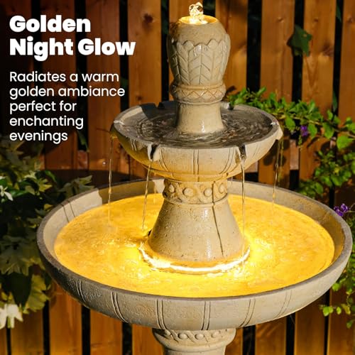 45.28H 3 Tier Outdoor Water Fountain with LED Lights Large Italian Resin Garden Fountain for Patio Yard Weather