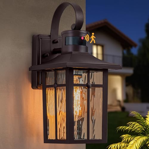 Aluminum Motion Sensor Outdoor Wall Sconce with Ripple Glass
