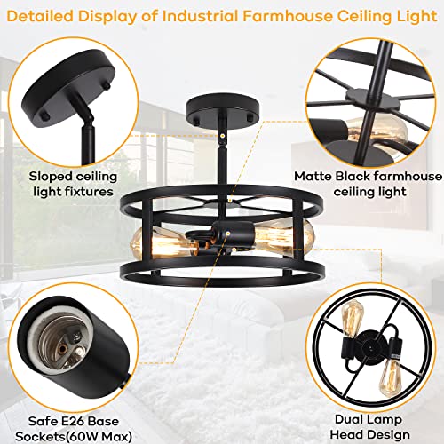 Industrial Black Semi Flush Mount Ceiling Light